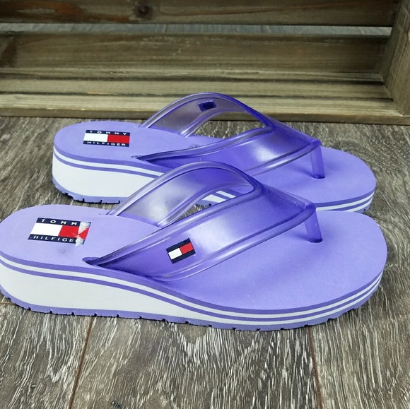 purple wedge flip flops
